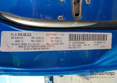 2016 Dodge Dart Se z USA, uszkodzony, nr VIN 1C3CDFAA9GD606643